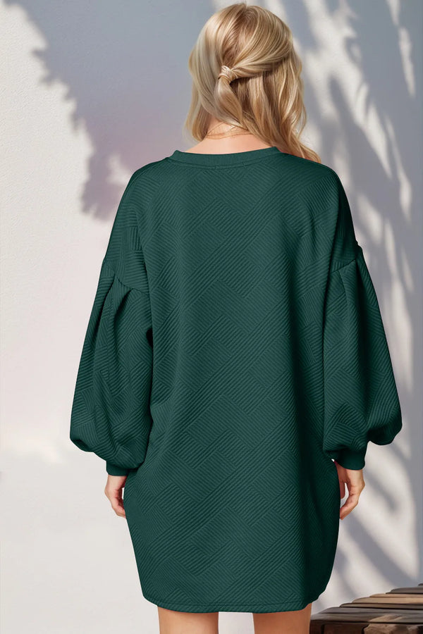 Double Take Drop Shoulder Lantern Sleeve Texture Mini Dress with Pockets - product image 2