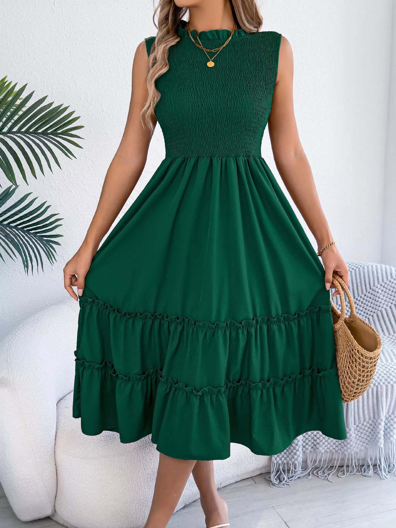 Smocked Sleeveless Tiered Dress - product image 3