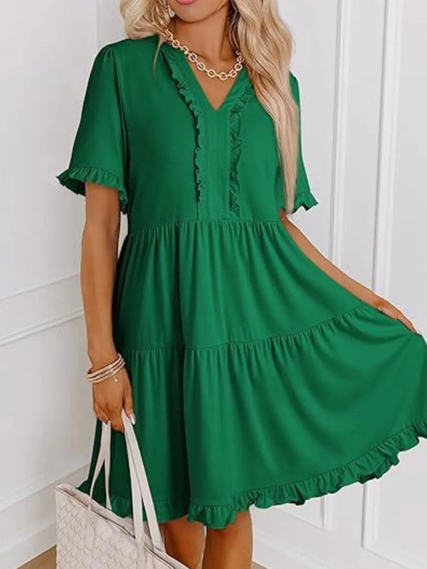 Tiered Notched Short Sleeve Mini Dress - product image 2