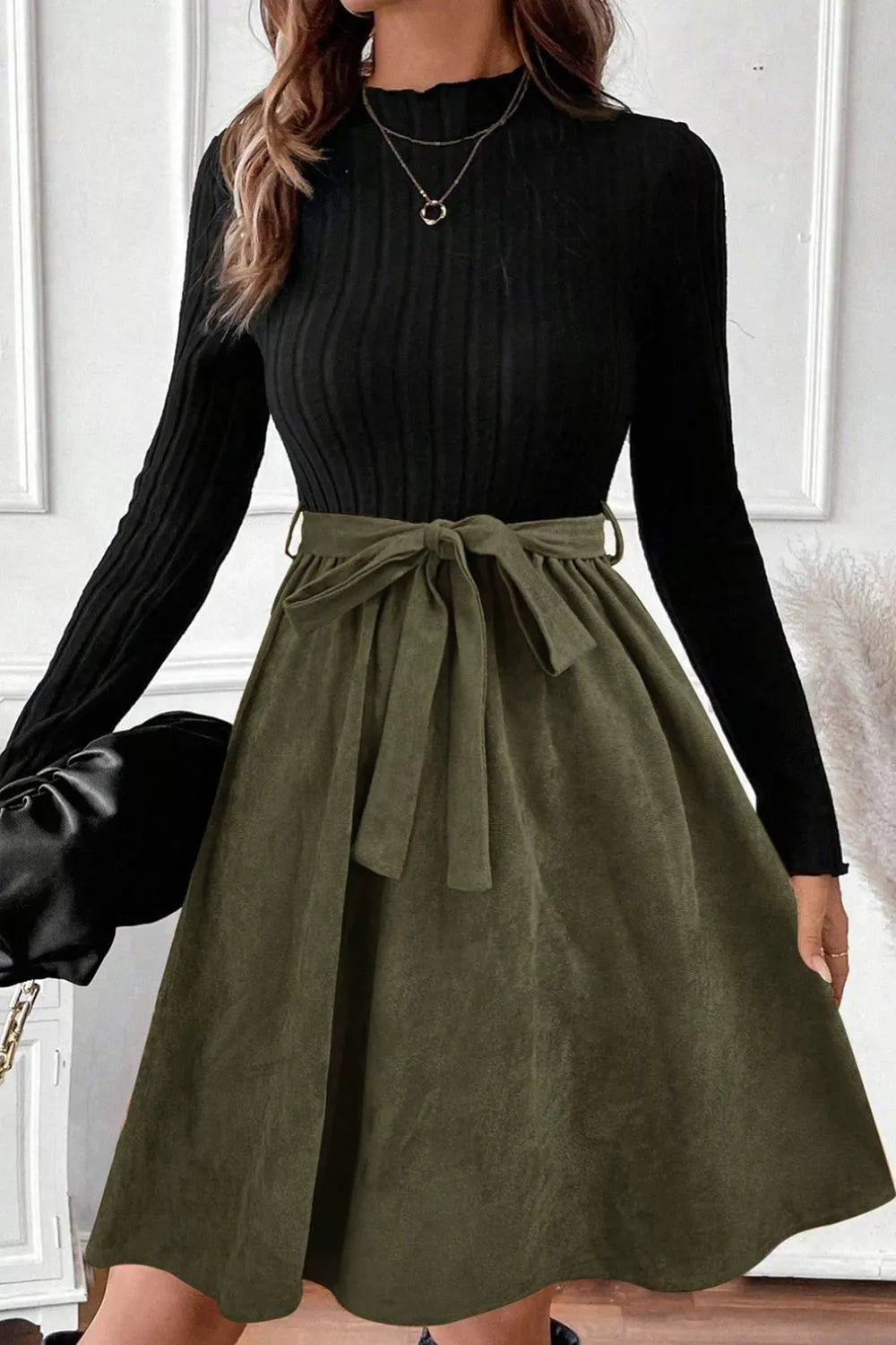 Ribbed Tie Waist A-Line Dress - product image 3