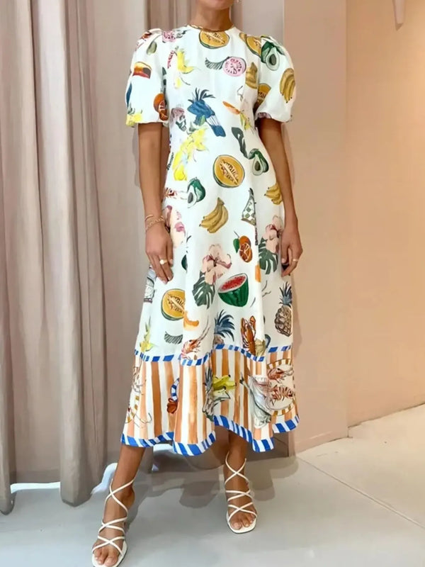 Printed Round Neck Puff Sleeve Dress - product image 3