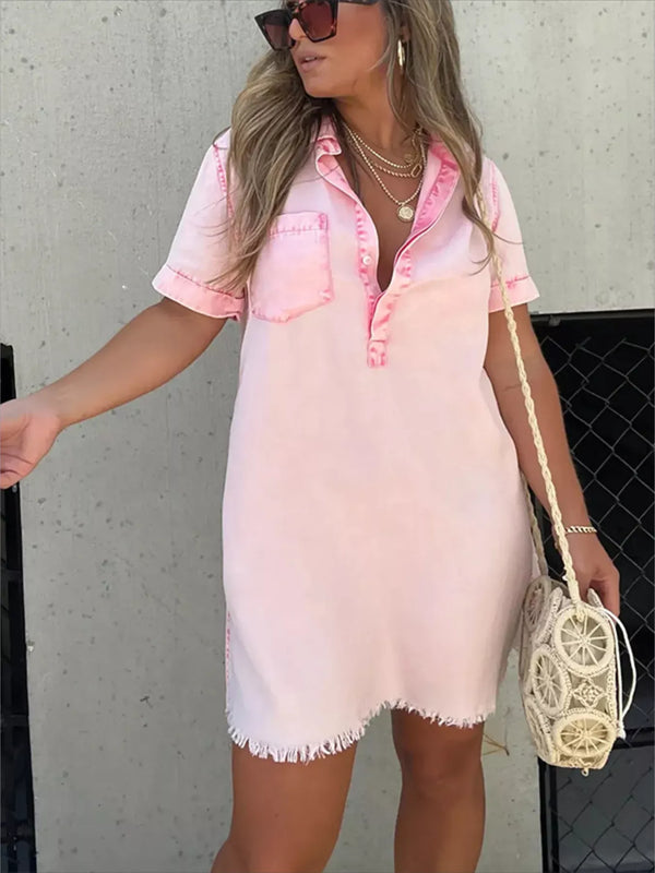 Full Size Raw Hem Short Sleeve Dress Plus Size - product image 3