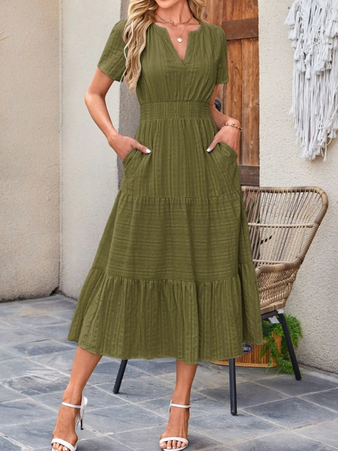 Tiered Notched Short Sleeve Dress - product image 22