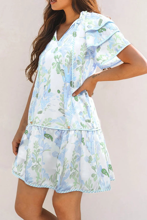 Floral Contrast Edge Layered Short Sleeve Mini Dress - product image 17