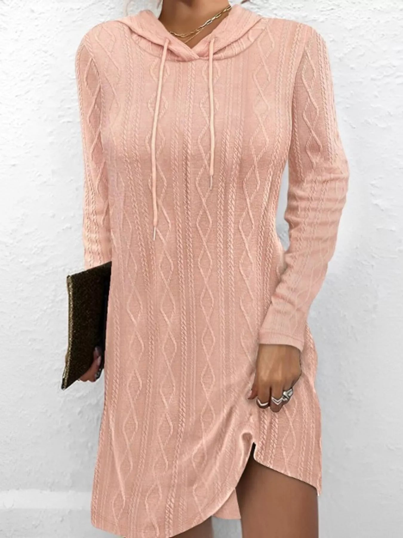 Casual Long Sleeve Hooded Knit Dress Secondary image