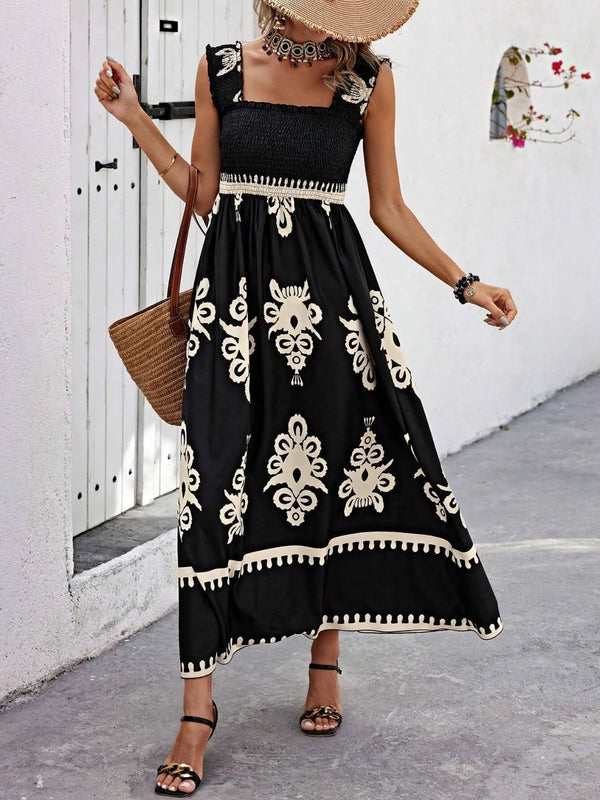 Smocked Printed Wide Strap Maxi Dress - product image 2
