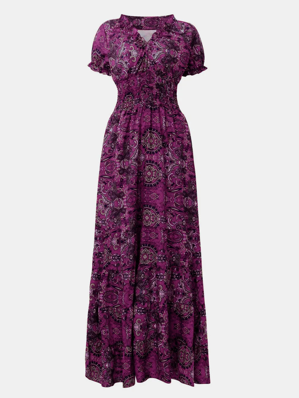 Smocked Printed V-Neck Short Sleeve Dress - product image 7