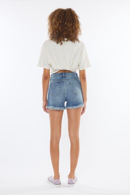 Kancan High Rise Frayed Hem Denim Shorts