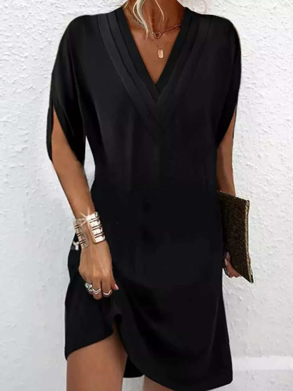 V-Neck Slit Sleeve Mini Dress - product image 4