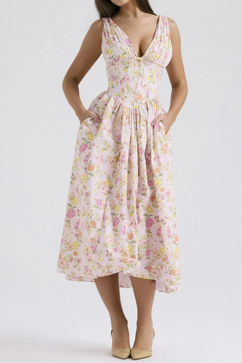 Floral V-Neck Sleeveless Midi Dress with Pockets - product image 10