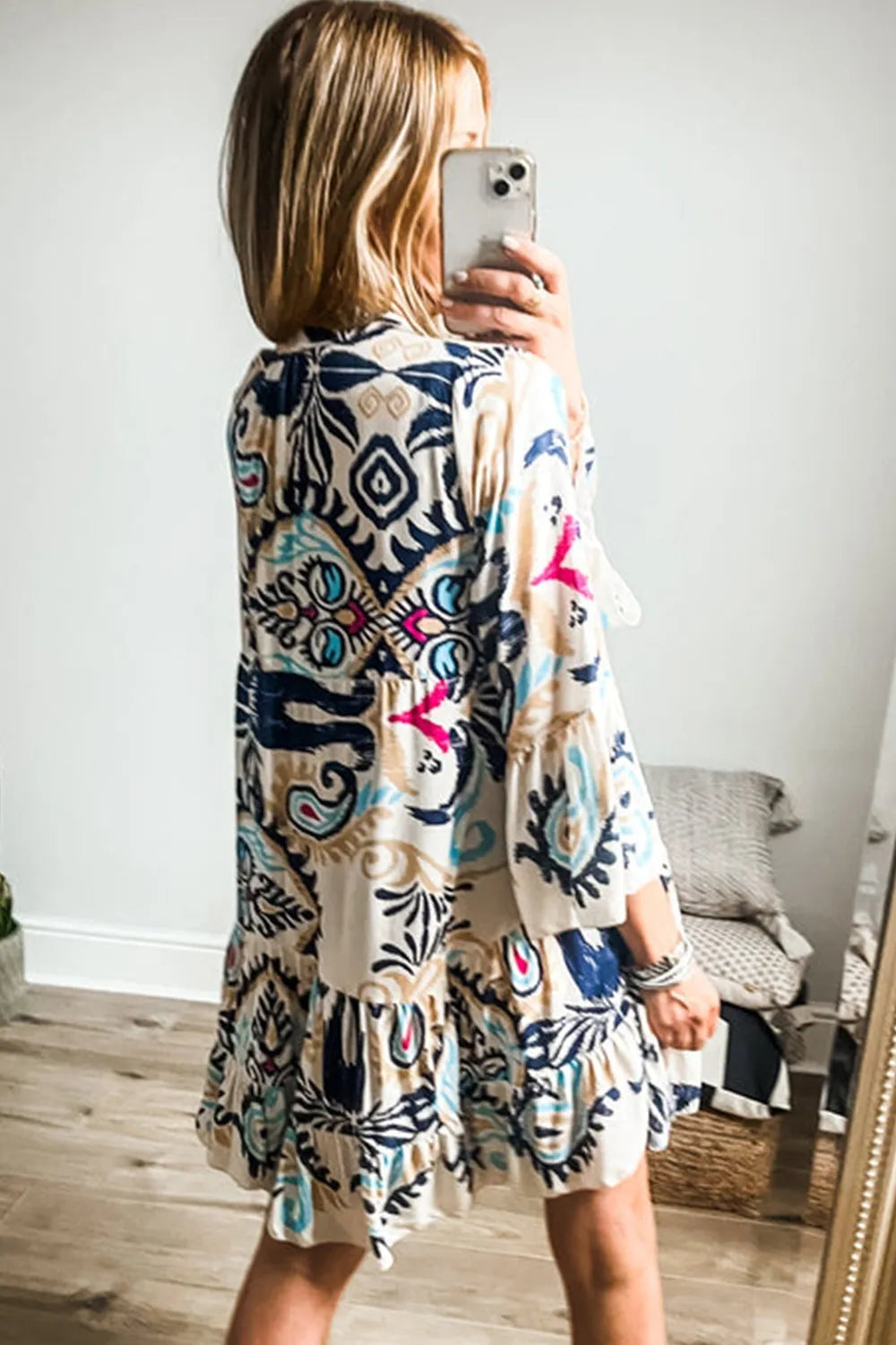 Printed Notched Three-Quarter Sleeve Mini Dress - product image 3