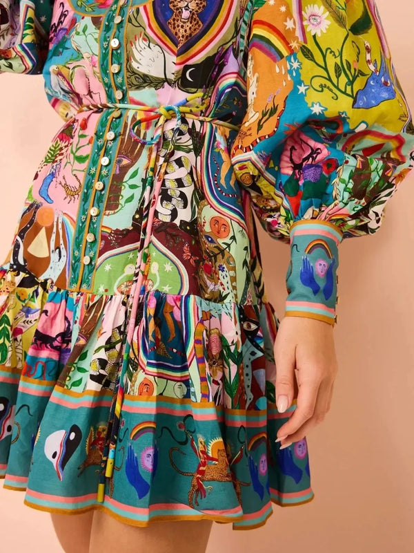 Printed Long Sleeve Mini Dress with Belt - product image 8