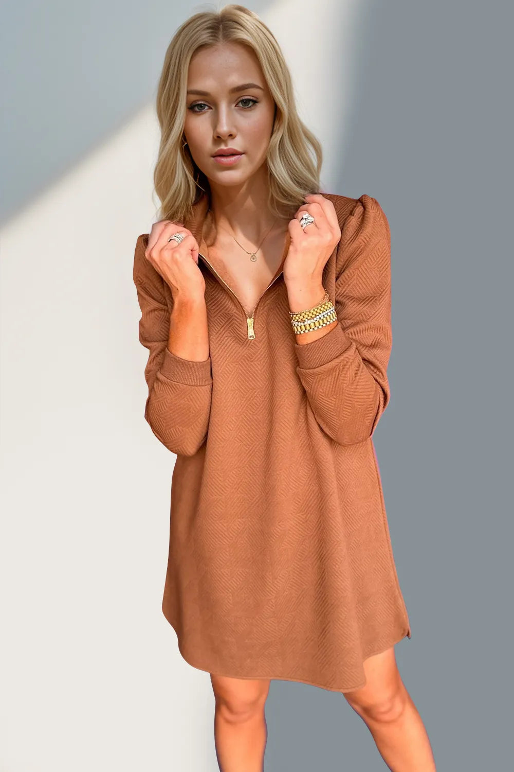 Double Take Textured Quarter Zip Long Sleeve Dress - product image 17