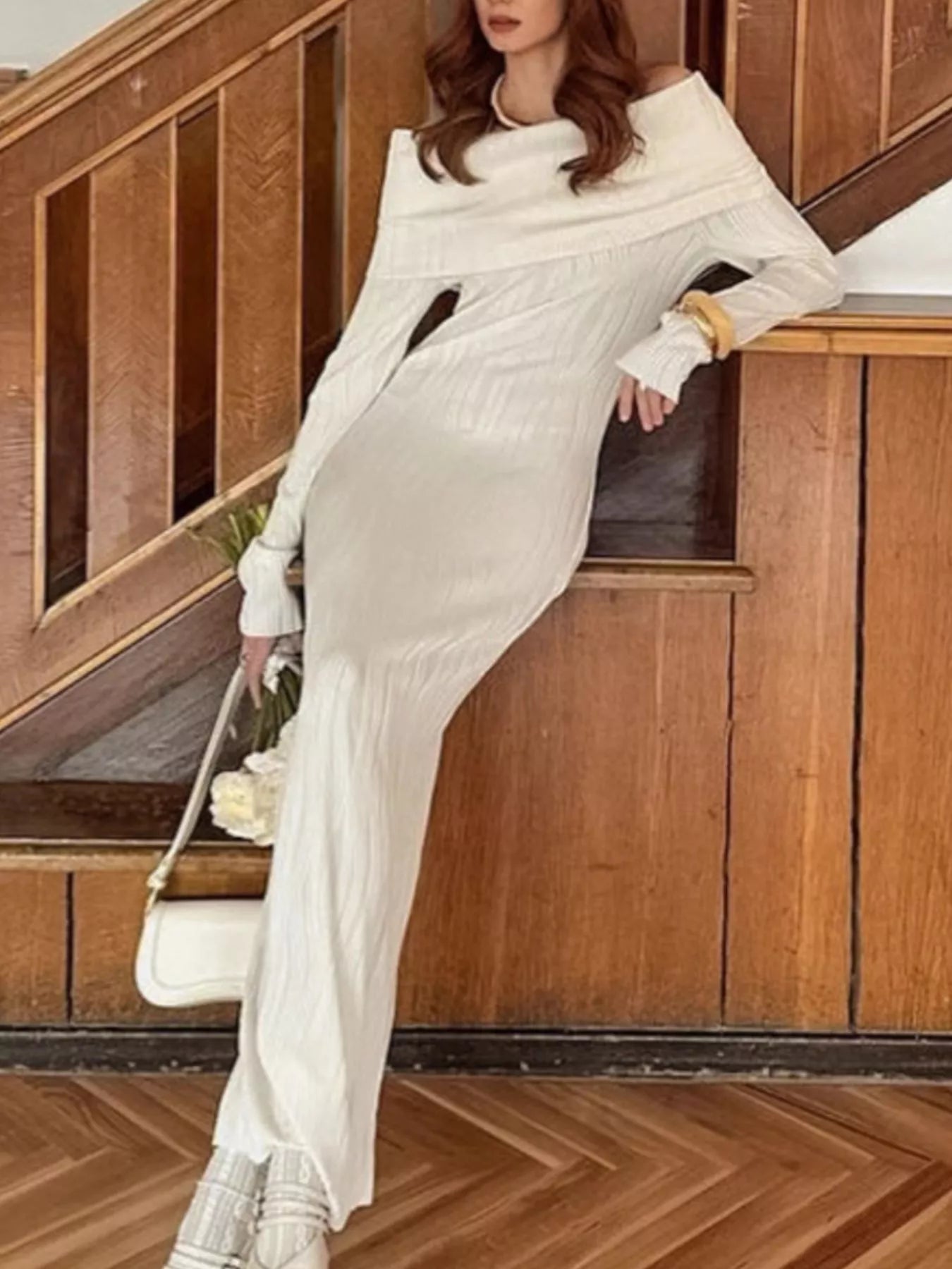Off-Shoulder Textured Knit Maxi Dress - product image 3