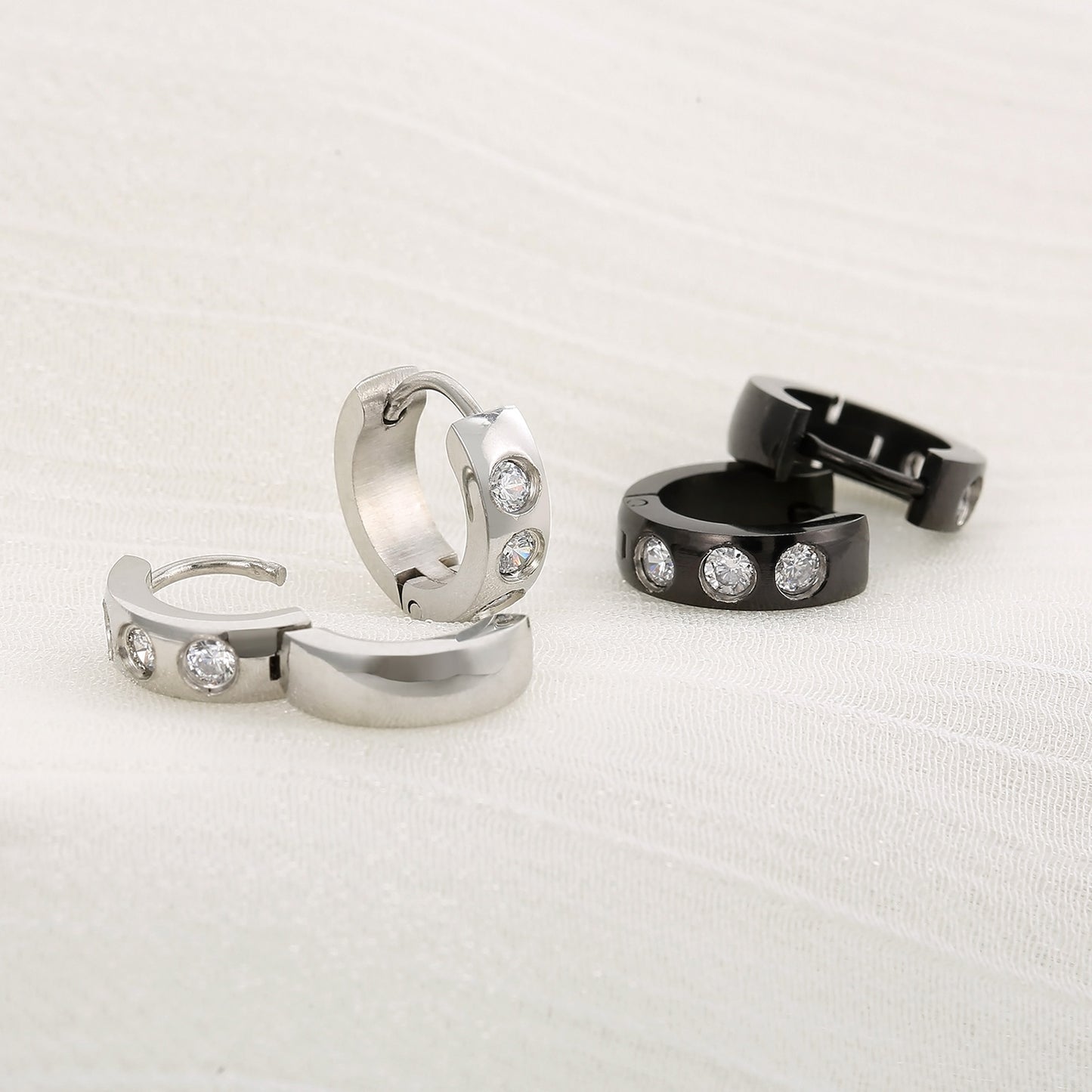 Stainless Steel Rhinestone Huggie Earrings