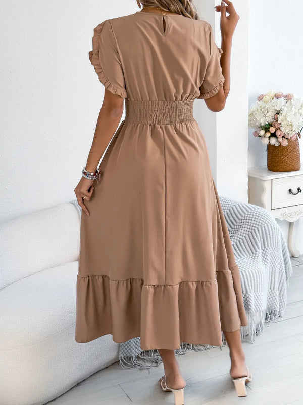 Smocked Frill Round Neck Midi Dress - product image 9