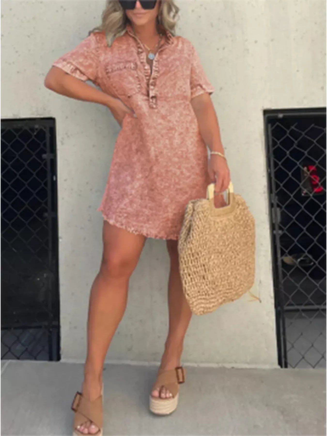 Full Size Raw Hem Short Sleeve Dress Plus Size - product image 8