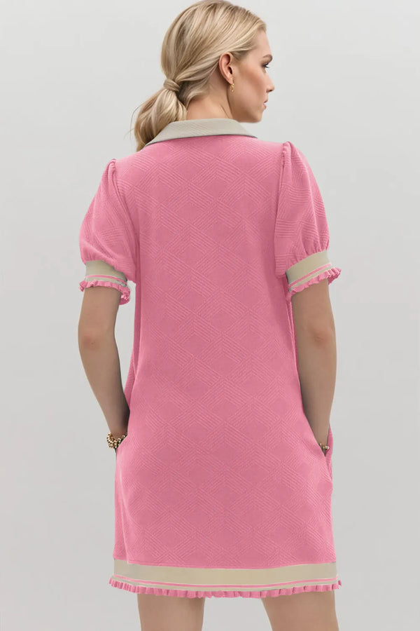 Oh Frill Contrast Trim Johnny Collar Short Sleeve Mini Dress view 12 - Shopiebay