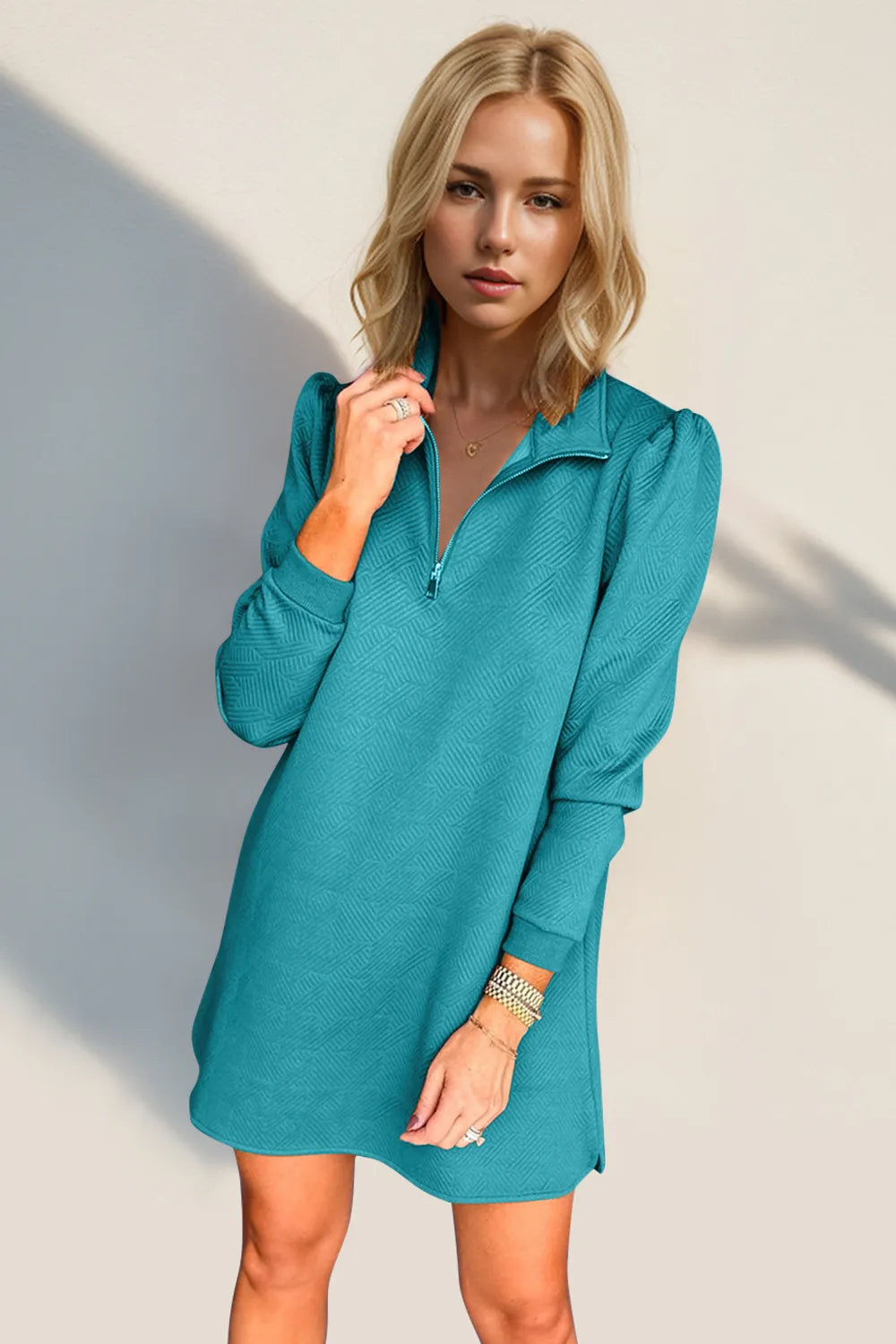 Double Take Textured Quarter Zip Long Sleeve Dress - product image 10