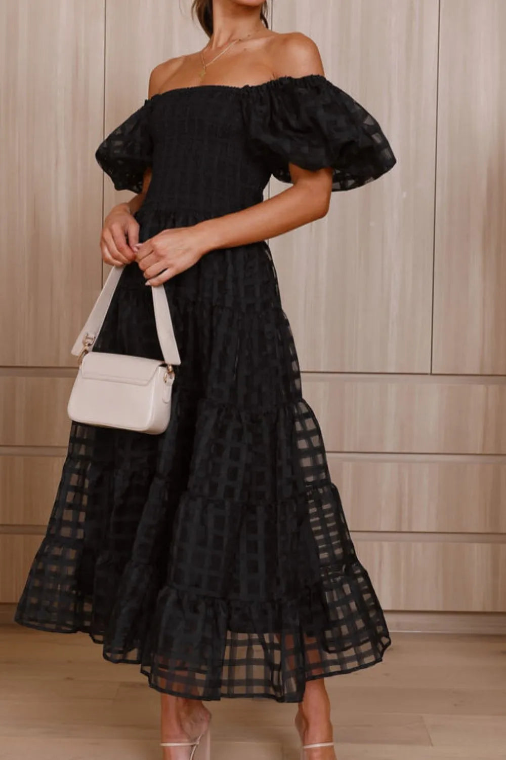 Off Shoulder Short Puff Sleeve Midi Dress - product image 19