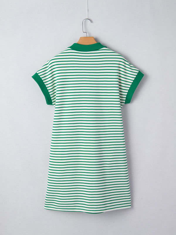 Stripe Quarter Zip Polo Collar T Shirt Dress with Pockets - product image 17
