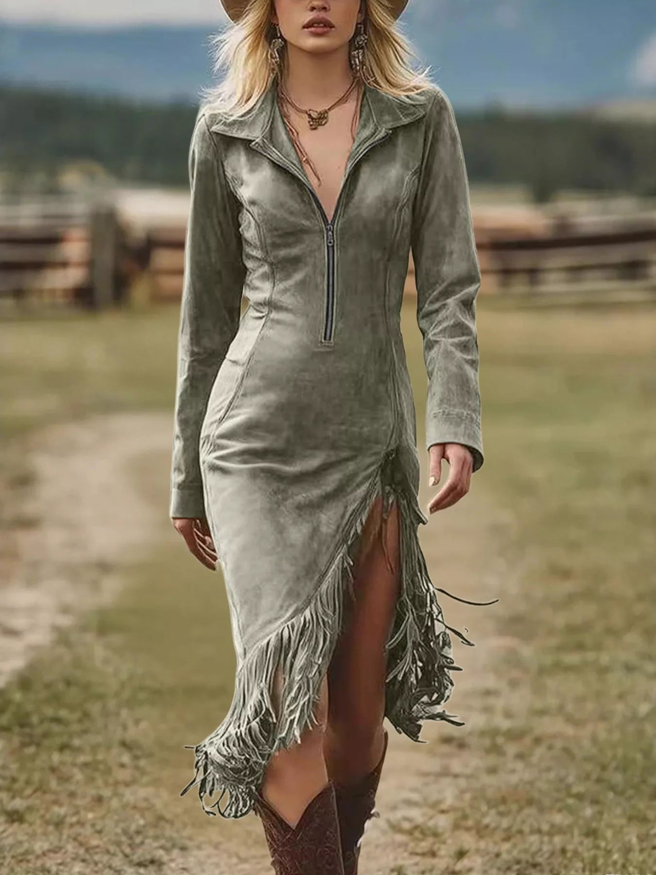 Full Size Fringe Hem Zip Front Bodycon Dress Plus Size view 10 - Shopiebay