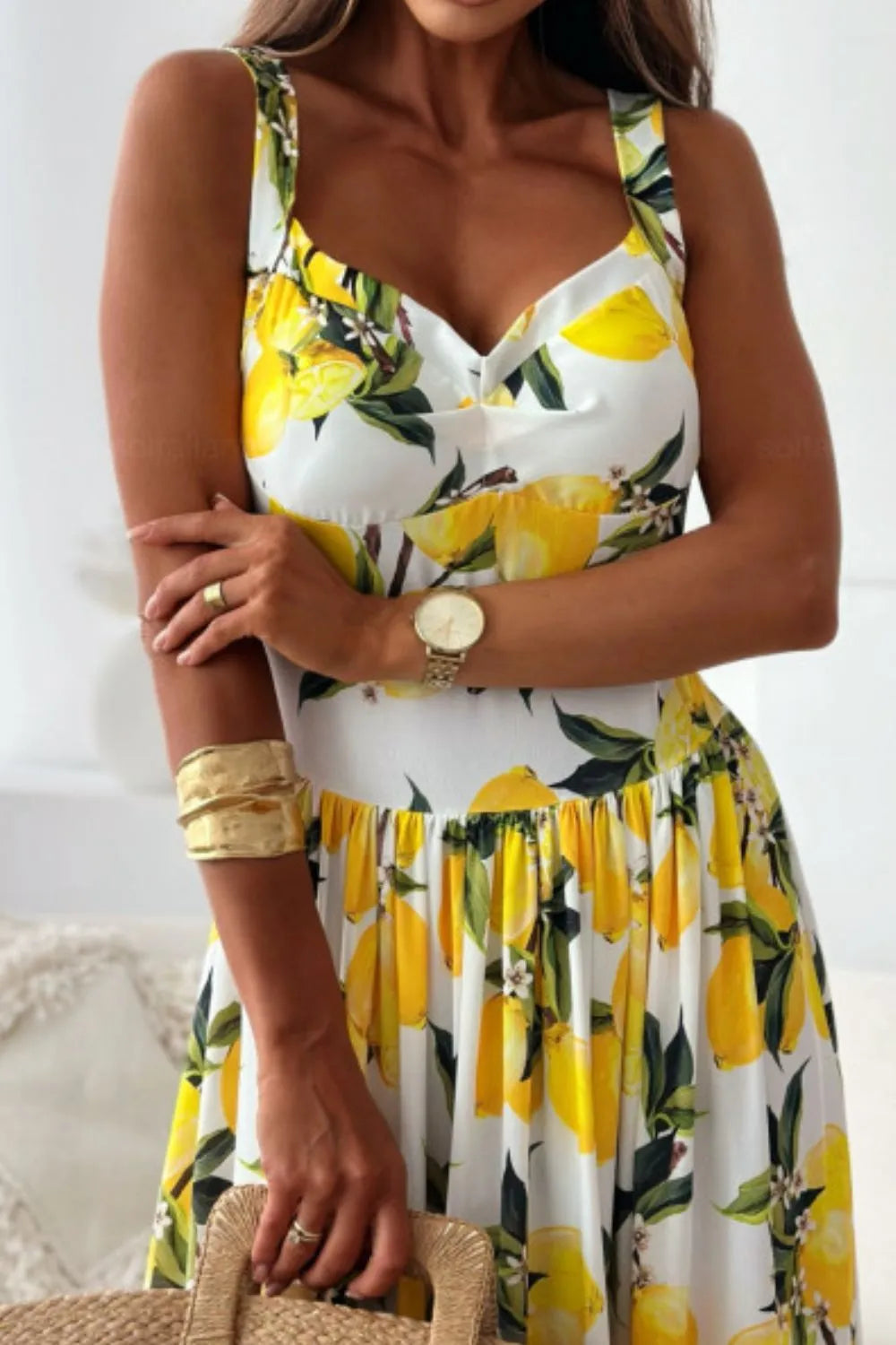 Lemon Print Sweetheart Neck Maxi Dress - product image 4