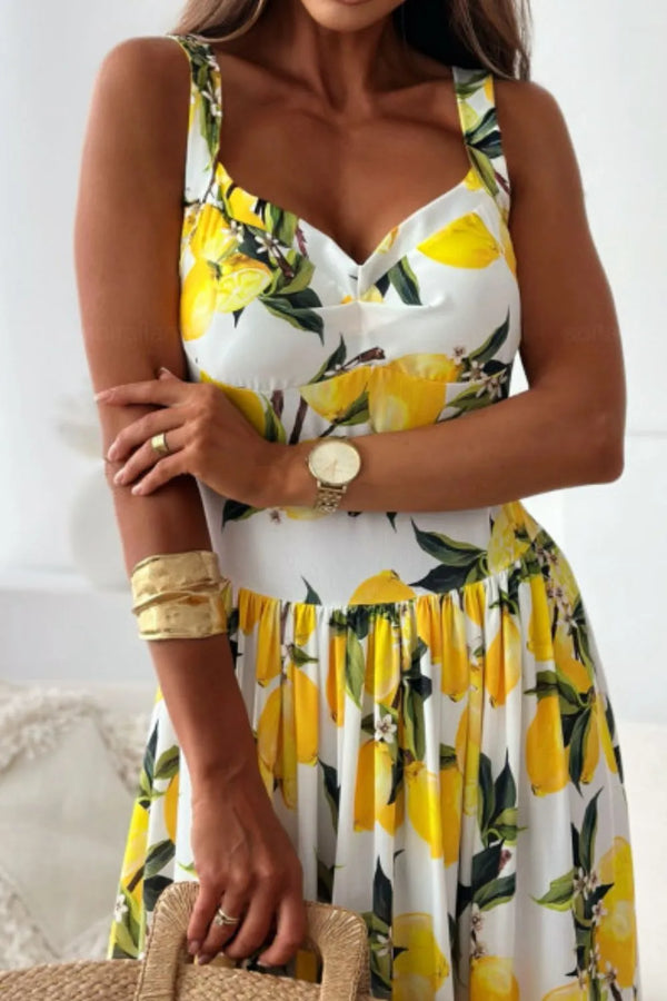 Lemon Print Sweetheart Neck Maxi Dress - product image 4