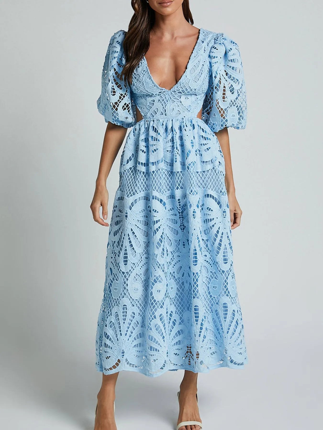 Cutout Back Lace Crochet V-Neck Dress - product image 6