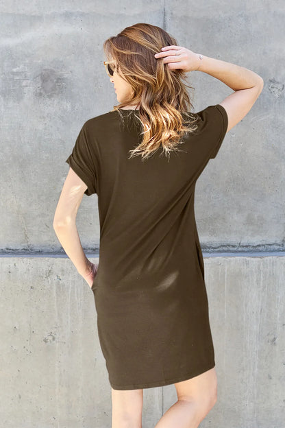 Basic Bae Full Size Round Neck Short Sleeve Dress with Pockets view 2 - Shopiebay