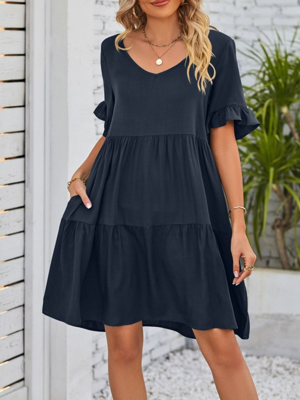 Ruffled Sleeve Tiered Mini Dress - product image 23