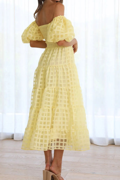 Off Shoulder Short Puff Sleeve Midi Dress view 9 - Shopiebay
