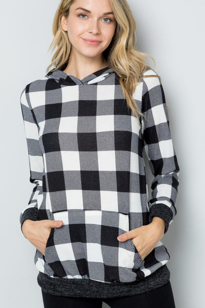 Celeste Full Size Contrast Plaid Long Sleeve Hoodie