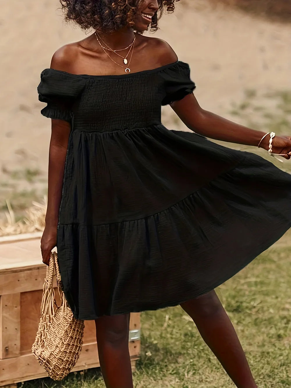 Ruffled Off-Shoulder Short Sleeve Dress - product image 30