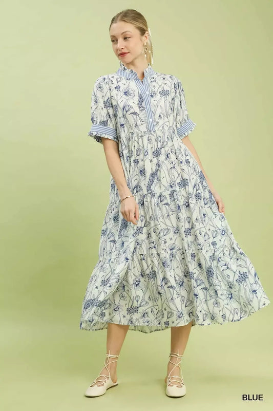 Umgee Floral Tiered Midi Dress with Ruffle Trim - Shopiebay women's boutique