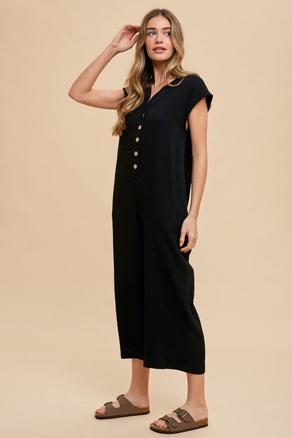 Annie Wear Button Detail Wide Leg Jumpsuit with Pockets