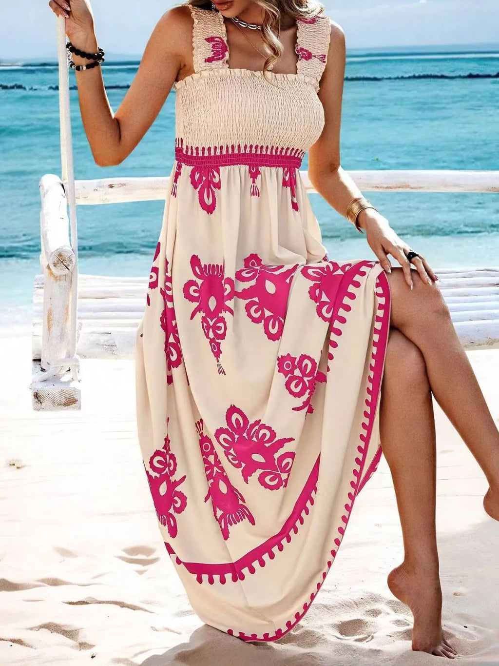 Smocked Printed Wide Strap Maxi Dress - product image 26