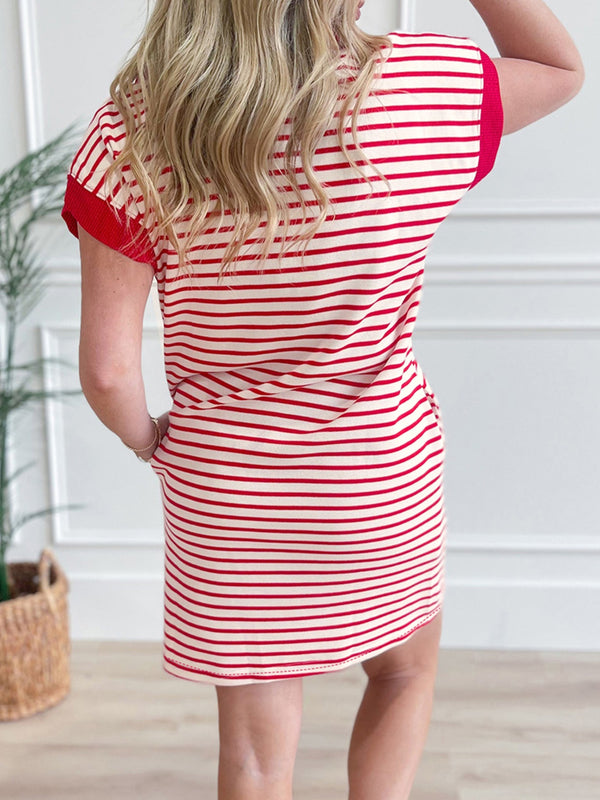 Stripe Quarter Zip Polo Collar T Shirt Dress with Pockets - product image 8