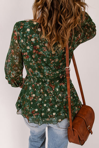 Floral Surplice Peplum Blouse