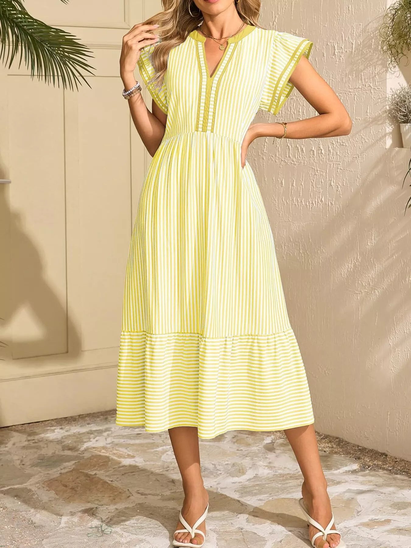 Striped Notched Ruffle Sleeve Dress - product image 21