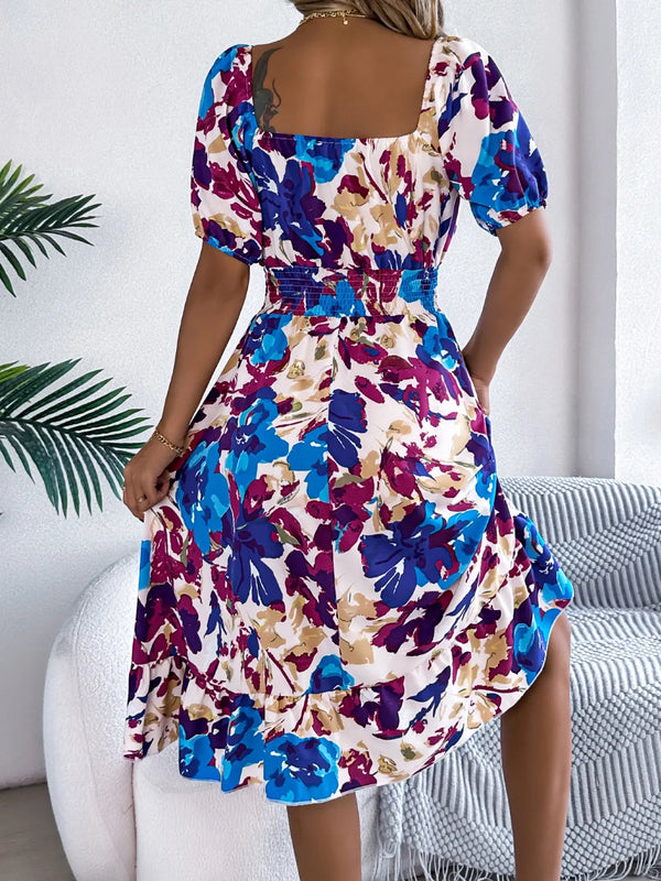 Ruffled Hem Smocked Floral Short Sleeve Midi Dress - product image 12