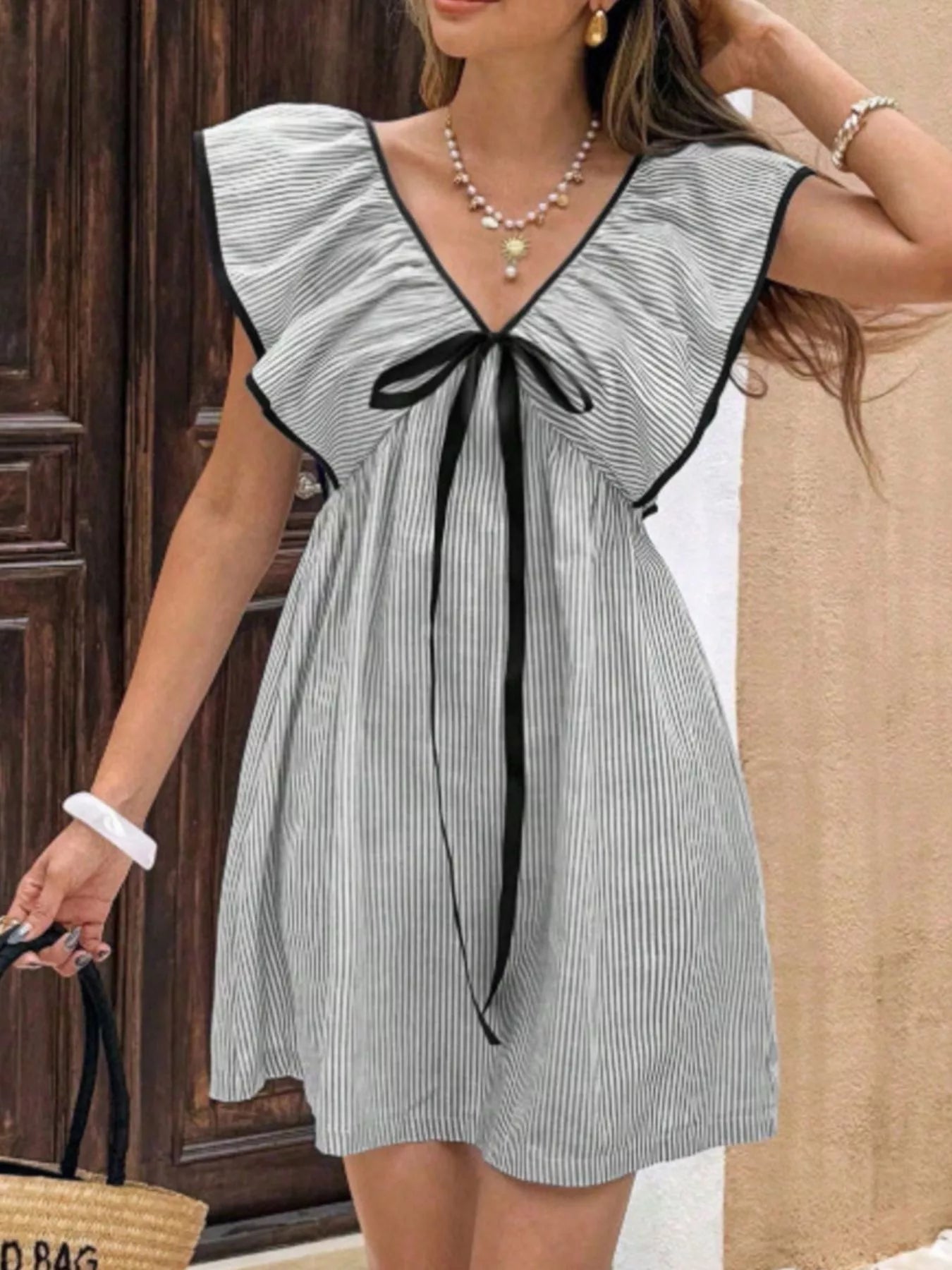 Striped Ruffle Sleeve Mini Dress - product image 7