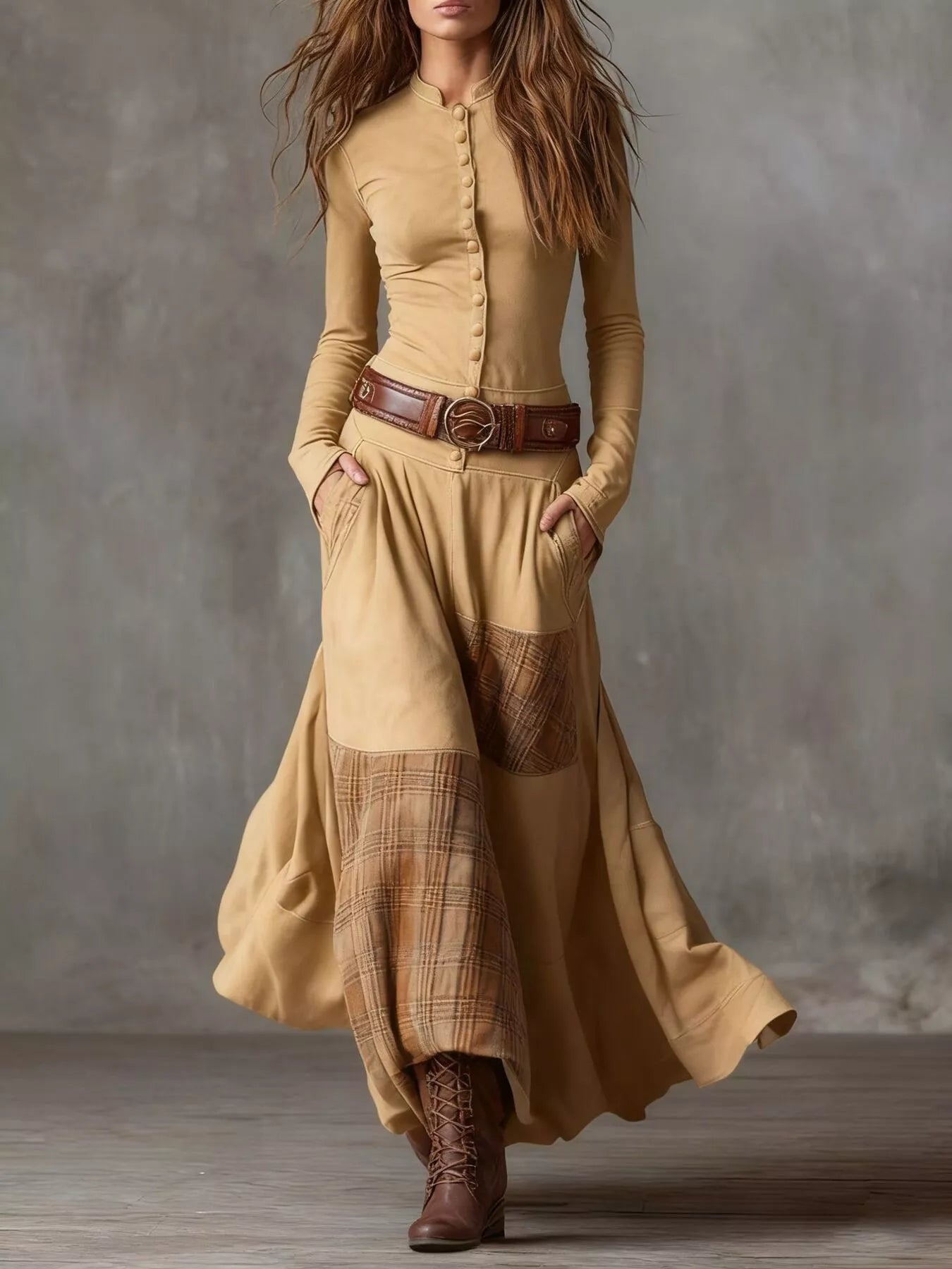 Plaid Button Front Long Sleeve Dress - product image 6