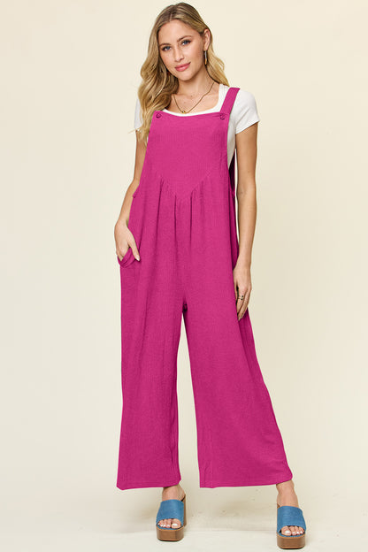 Double Take Full Size Texture Sleeveless Wide Leg Overall