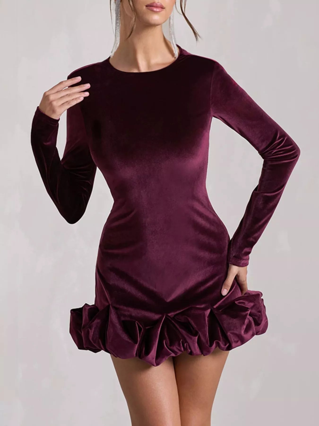 Velvet Ruched Hem Long Sleeve Dress - product image 8