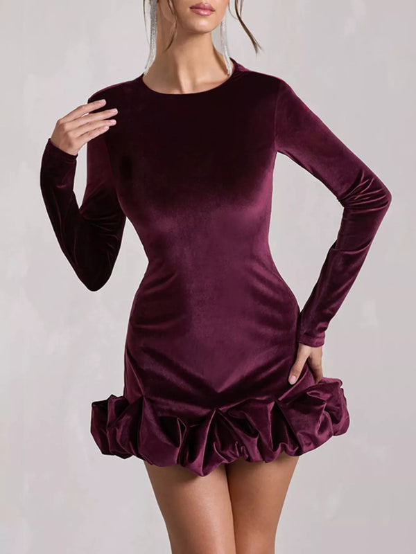 Velvet Ruched Hem Long Sleeve Dress - product image 8
