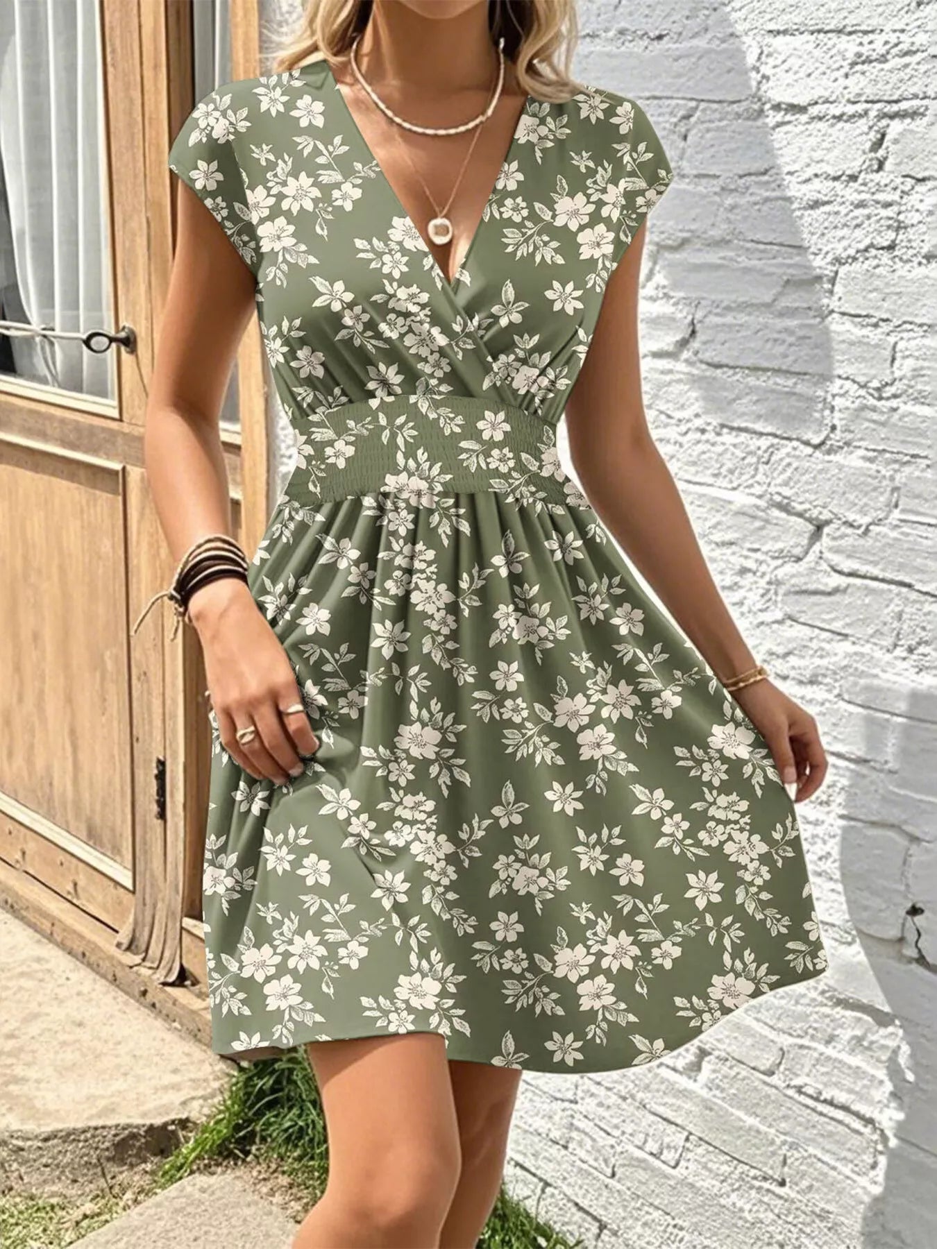 Floral Print Surplice Mini Dress Main image