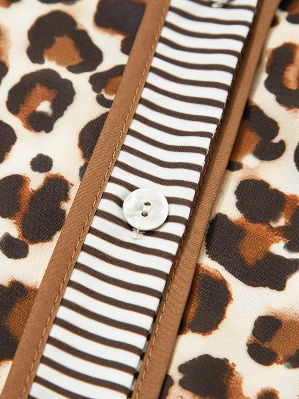 Leopard Print Striped Patchwork 3/4 Sleeve Loose Mini Dress view 8 - Shopiebay