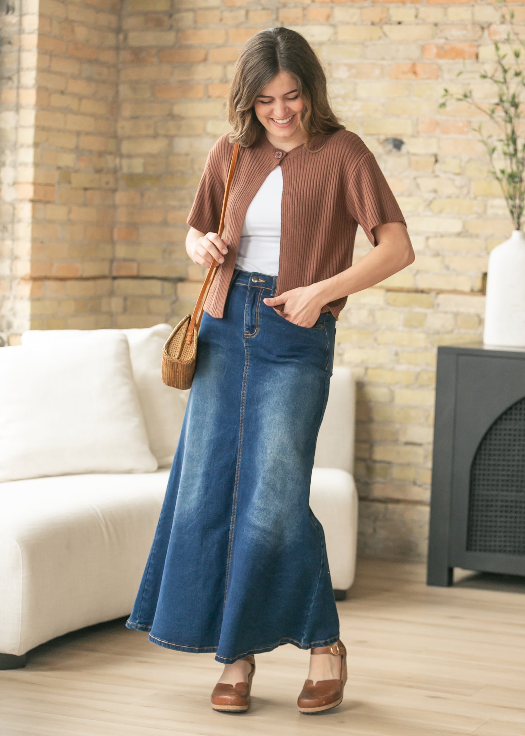 Bethany Dark Wash A-line Long Denim Skirt - FINAL SALE Main image