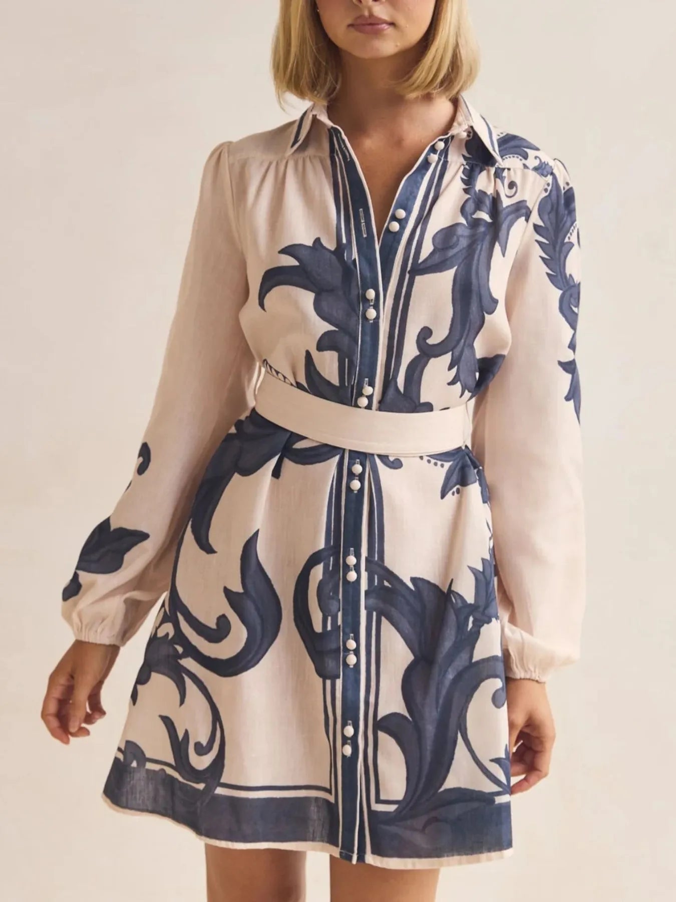 Printed Long Sleeve Shirt Dress Main image